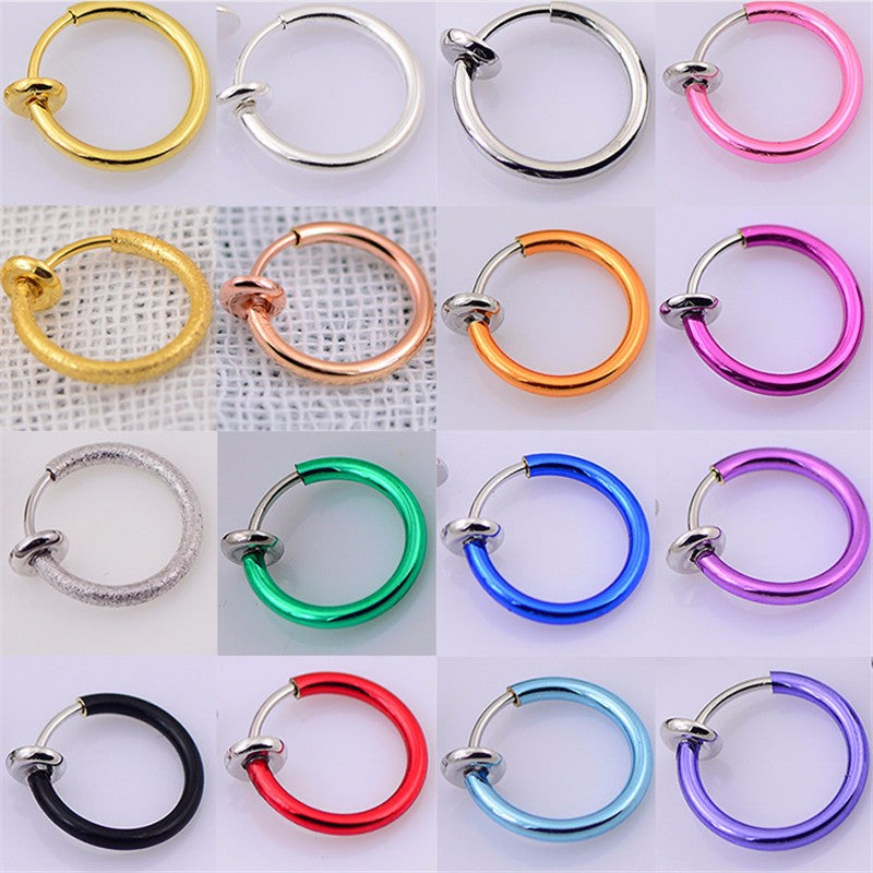 Body Jewelry 2 Piece Fake Nose Ring Goth Punk Lip Ear Nose Clip On Fake Septum Piercing Nose Ring Hoop Lip Hoop Rings Earrings