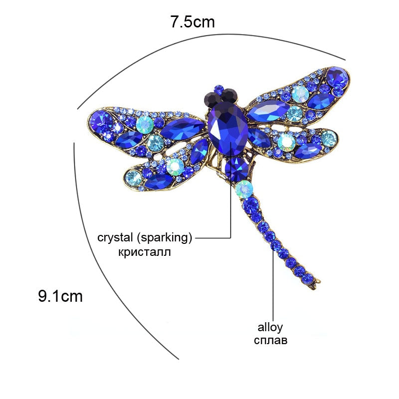 CINDY XIANG Crystal Vintage Dragonfly Brooches for Women Large Insect Brooch Pin Fashion Dress Coat Accessories Cute Jewelry