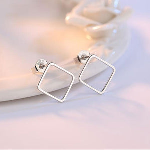Anenjery 925 Sterling Silver Hollow Geometric Circle Square Triangle Stud Earrings For Women Silver 925 Jewelry Oorbellen S-E535
