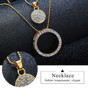 SHUANGR Gold Color Austrian Crystal Classic Hollow Round 48cm necklace pendant earrings jewelry set TH390