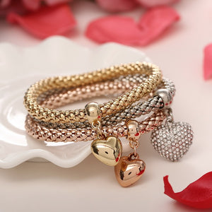 3 Pcs/Set Crystal Owl Heart Charm Bracelets & Bangles Gold/Silver Alloy Elephant Anchor Pendants Rhinestone Bracelets For Women