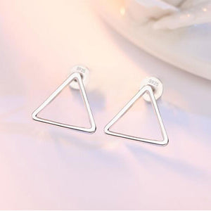 Anenjery 925 Sterling Silver Hollow Geometric Circle Square Triangle Stud Earrings For Women Silver 925 Jewelry Oorbellen S-E535