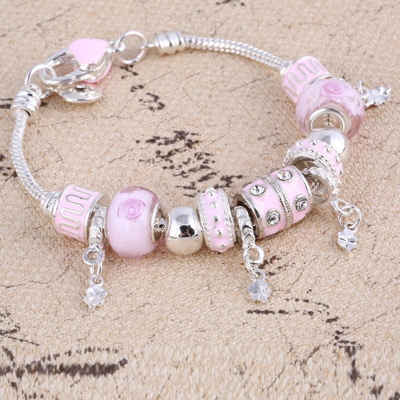 ZOSHI Pink Crystal Charm Silver Bracelets & Bangles for Women With Aliexpress Murano Beads Silver Bracelet Femme Jewelry