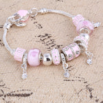 ZOSHI Pink Crystal Charm Silver Bracelets & Bangles for Women With Aliexpress Murano Beads Silver Bracelet Femme Jewelry