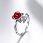 Red Rose Garden Flower Leaves Resizable Gold Finger Rings Valentine's Day Gift Jewelry Hot Sale 2019 Open Rings for Women