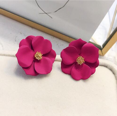 Korean Style Cute Metal Flower Stud Earrings For Women Girl Fashion Big Sweet Earring Femme Brinco Summer Jewelry Gifts