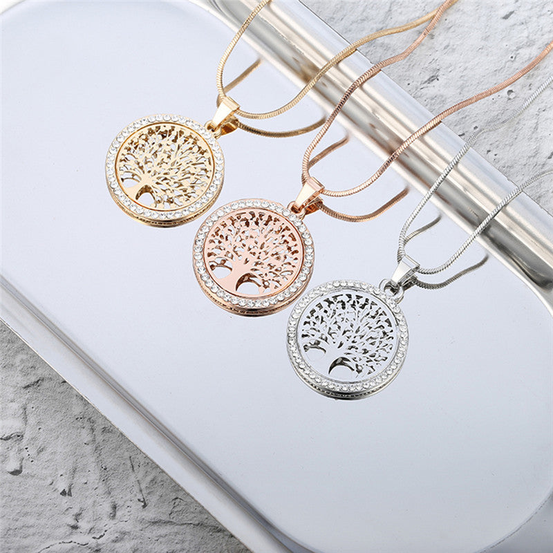 Hot Tree of Life Crystal Round Small Pendant Necklace Gold Silver Colors Bijoux Collier Elegant Women Jewelry Gifts Dropshipping