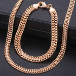 Men Women's Jewelry Set 585 Rose Gold Bracelet Necklace Set Double Curb Cuban Weaving Bismark Chain 2018 Wholesale Jewelry KCS04