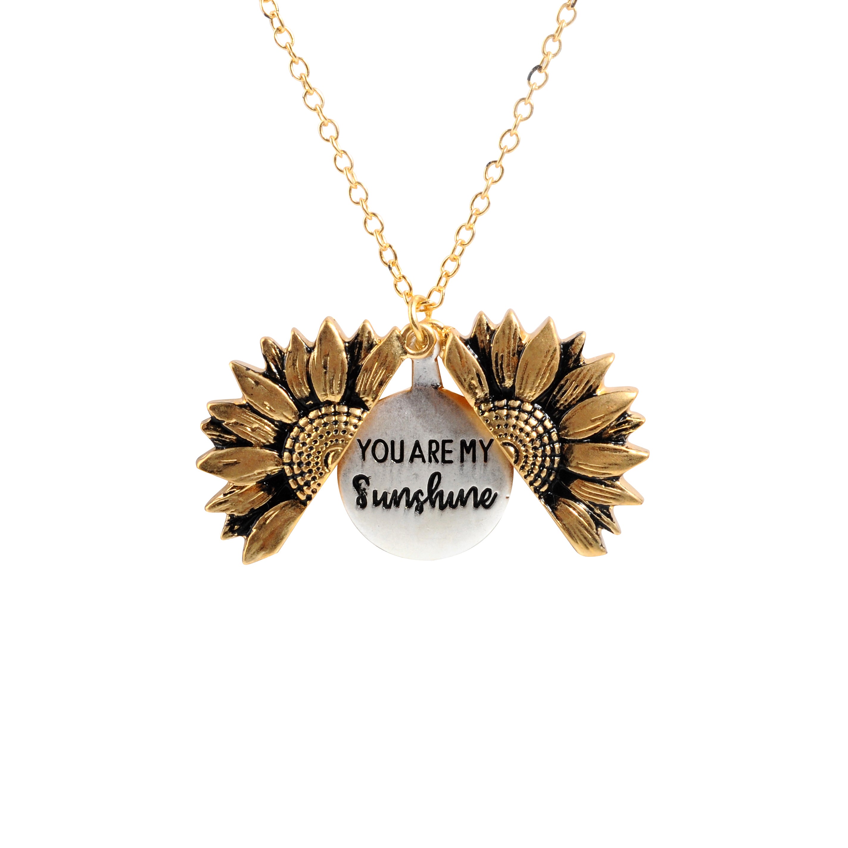 Fashion Bohemia Sunflower Double-layer Metal Pendant Necklace For Women Open Long Chain Necklace Lettering you are my sunshine