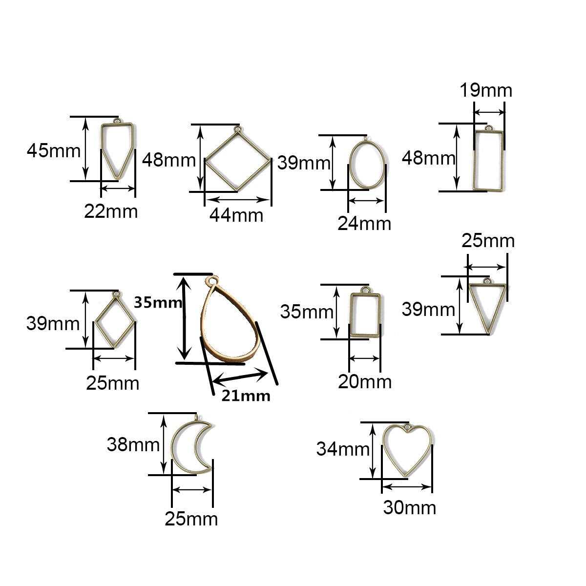 PULCHRITUDE 10pcs/lot Six Color Geometric Figure Charm Hollow Glue Blank Pendant Tray Bezel Charms DIY Handmade Bezel Mold