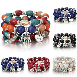 3-4pcs/set Fashion Boho Bracelets & Bangles Women Stone Beaded Bracelet Set With Colorful Gem Long Wrap Bracelet for Women