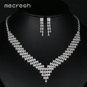 Mecresh Crystal Bridal Wedding Jewelry Sets African Beads Silver Color Rhinestone Women Necklace Sets Engagement Jewelry MTL475