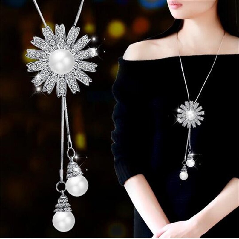 BYSPT Collier Femme Long Gray Crystal Necklaces & Pendants for Women Round Statement Necklace Maxi Colar Chain Fashion Jewelry