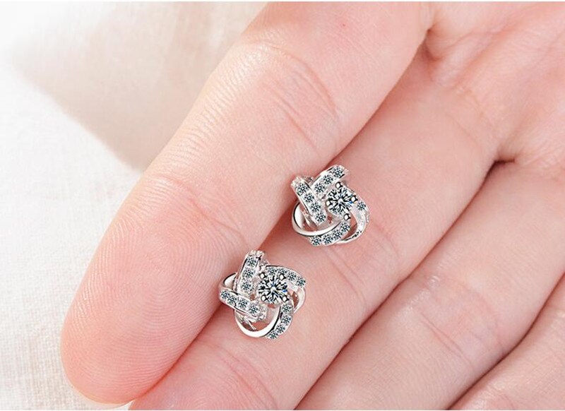 925 Sterling Silver Crystal Stud Earrings For Women Fashion Luxury Cubic Zirconia Paved Wedding Earring Jewelry Accessory
