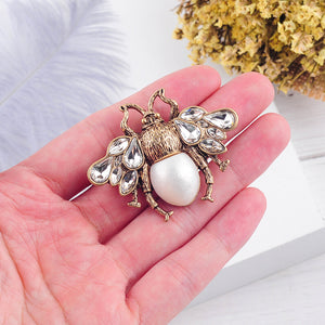 Bohemia  New Tendency Fashion Imitation Pearls Red/White Color Glass Bee Insect Brooch For Women Statement Jewelry Wholesale