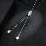 High Quality Fashion Metal Silver Long Tassel Rhinestone Crystal Pearl Long Chain Necklace Sweater Patry Necklace Jewelry