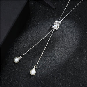 High Quality Fashion Metal Silver Long Tassel Rhinestone Crystal Pearl Long Chain Necklace Sweater Patry Necklace Jewelry