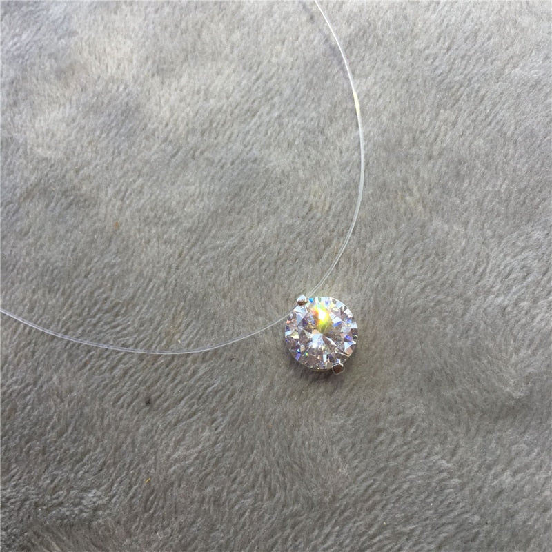 Choker Invisible Fish Line Crystal Necklace Pendants Neck Zircon Women Clavicle Chain Lady Feminino Collar